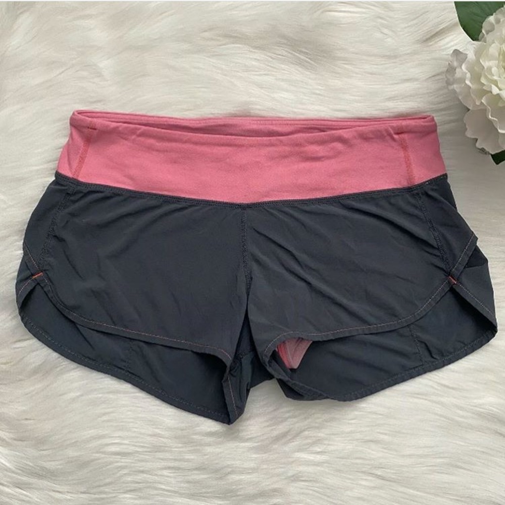 Grey pink lululemon running shorts size 6